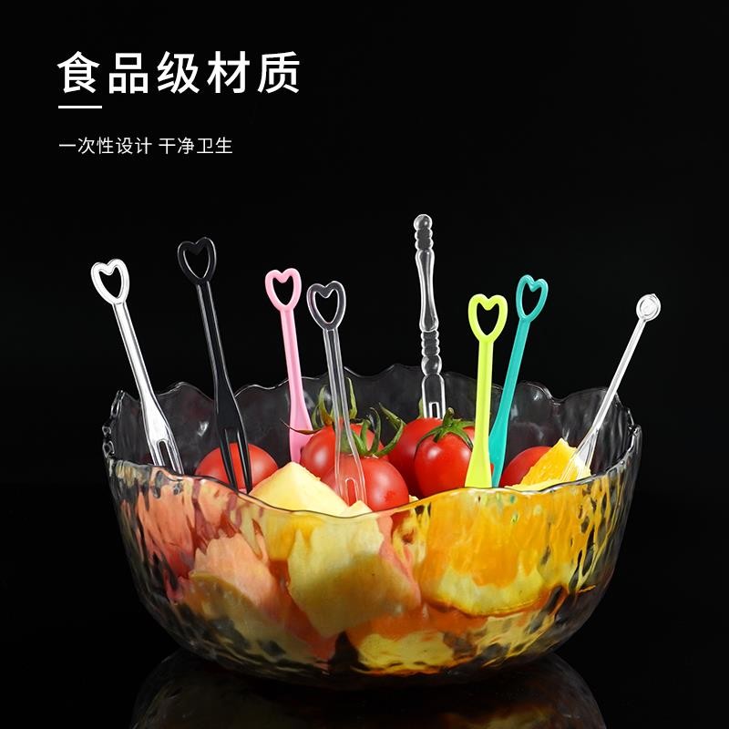 新疆西藏包邮专线一次性水果叉套装签果叉塑料点心叉独立包装家用KTV高档商用叉子